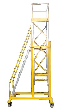 Model No. 10110 Aluminium Trolley Step Ladder Extendable for Warehouse and Industrial Access Use, Professional Mobile Ladder for Picking, Maintenance, Storage and Working Tasks